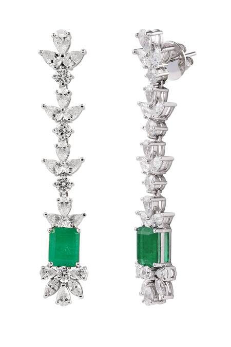 Prata Green Crystals Emerald And White Stone Danglers Online at Aza Fashions Prata_Green Crystals Emerald And White Stone Danglers _Online_at_Aza_Fashions