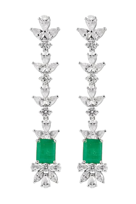 Shop Prata Green Crystals Emerald And White Stone Danglers at Aza Fashions Shop_Prata_Green Crystals Emerald And White Stone Danglers _at_Aza_Fashions
