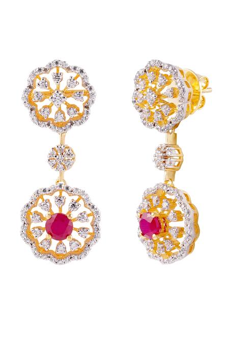 Prata Red Crystals Designer Gulnaz Earrings Online at Aza Fashions Prata_Red Crystals Designer Gulnaz Earrings _Online_at_Aza_Fashions