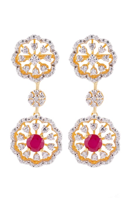 Shop Prata Red Crystals Designer Gulnaz Earrings at Aza Fashions Shop_Prata_Red Crystals Designer Gulnaz Earrings _at_Aza_Fashions