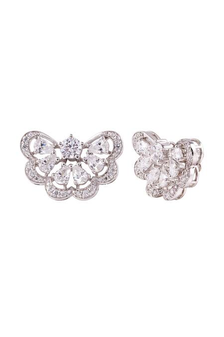Prata White Crystals Fleuris Half Embellished Studs Online at Aza Fashions Prata_White Crystals Fleuris Half Embellished Studs _Online_at_Aza_Fashions