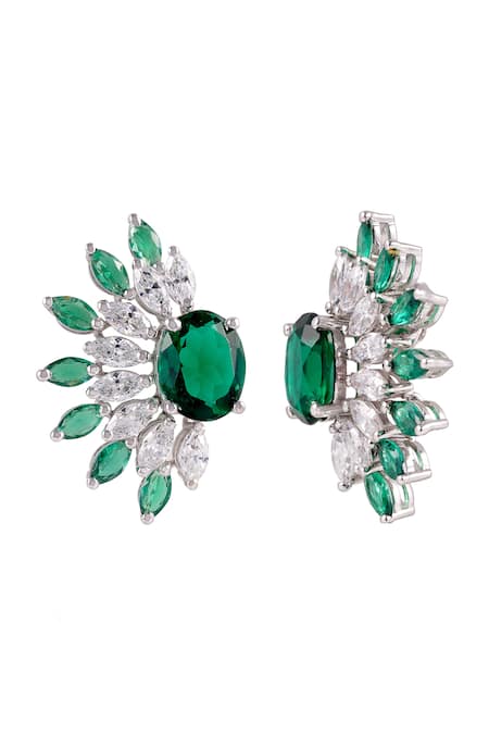 Shop Prata Green Zafira Half Studs Earrings at Aza Fashions Shop_Prata_Green Zafira Half Studs Earrings _at_Aza_Fashions
