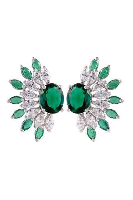 Prata Green Zafira Half Studs Earrings Online at Aza Fashions Prata_Green Zafira Half Studs Earrings _Online_at_Aza_Fashions