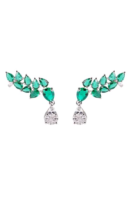 Prata Green Rhodium Plated Ear Cuff 