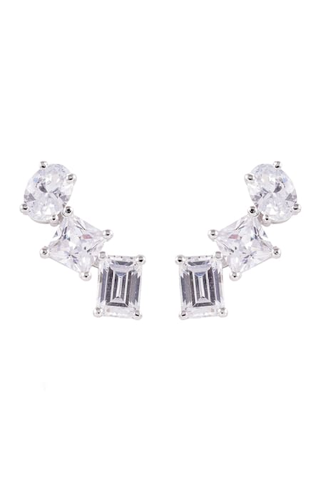 Shop Prata White Crystals Rhodium Plated Stud Earrings at Aza Fashions Shop_Prata_White Crystals Rhodium Plated Stud Earrings _at_Aza_Fashions