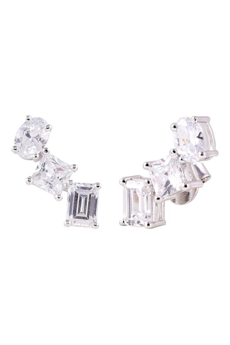 Prata White Crystals Rhodium Plated Stud Earrings Online at Aza Fashions Prata_White Crystals Rhodium Plated Stud Earrings _Online_at_Aza_Fashions