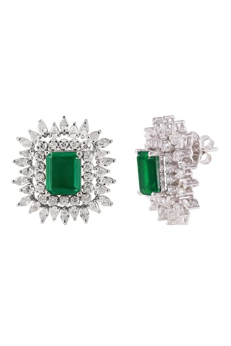 Prata Green Stones Stud Earrings Online at Aza Fashions Prata_Green Stones Stud Earrings _Online_at_Aza_Fashions