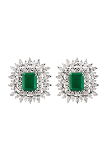 Prata Green Stone Stud Earrings 