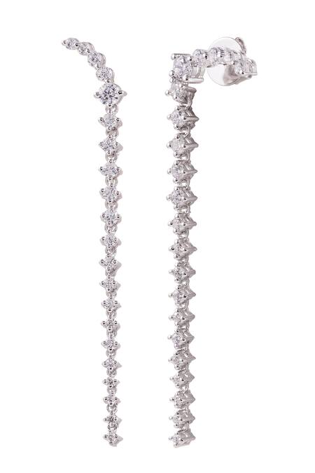 Prata White Crystals Rhodium Plated Linea Drop Earrings Online at Aza Fashions Prata_White Crystals Rhodium Plated Linea Drop Earrings _Online_at_Aza_Fashions