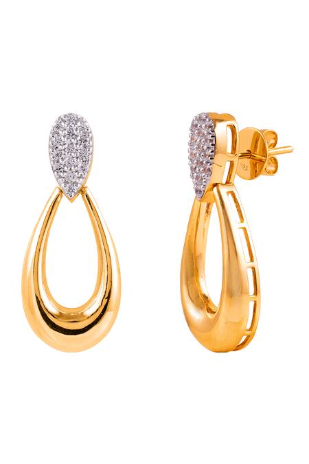 Prata_Gold Plated Crystals Zorina Medium Dome Earrings _Online_at_Aza_Fashions