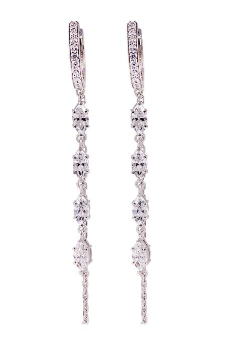 Prata_White Imitation Diamonds Embellished Loop Chain Hoops _Online_at_Aza_Fashions