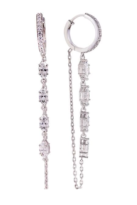 Shop_Prata_White Imitation Diamonds Embellished Loop Chain Hoops _Online_at_Aza_Fashions