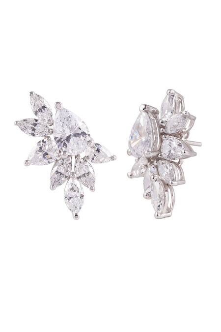 Prata_White Camellia Mixed-cut Studs _Online_at_Aza_Fashions