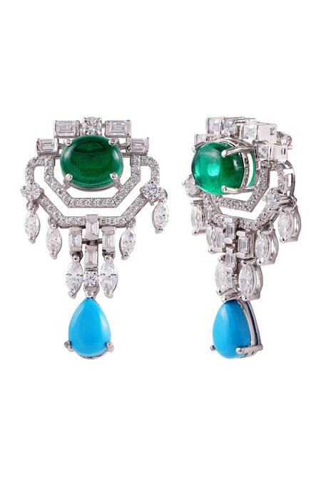 Prata Green Stones Mirador Deco Earrings Online at Aza Fashions Prata_Green Stones Mirador Deco Earrings _Online_at_Aza_Fashions