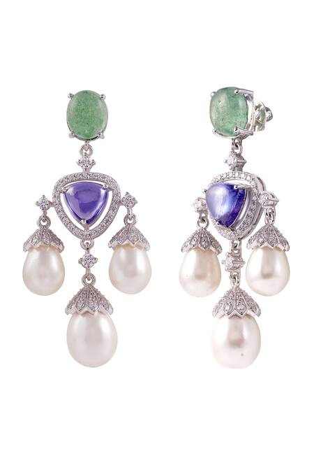 Prata_Green Isadora Pearl Danglers _Online_at_Aza_Fashions