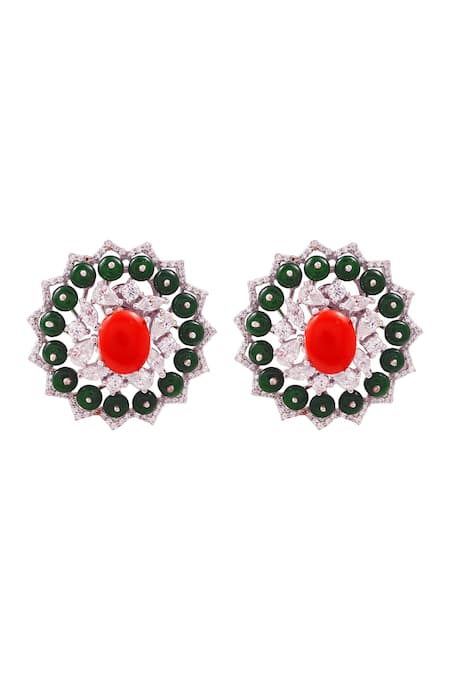 Prata Eden Rush Coral & Green Stud Earrings 