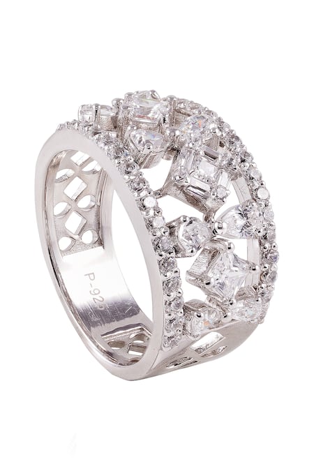 Prata Designer White Rhodium Plated Lea Ring 