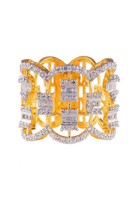 Prata Gold Plated Crystals Designer Lumi Ring Online at Aza Fashions Prata_Gold Plated Crystals Designer Lumi Ring _Online_at_Aza_Fashions