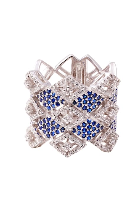 Prata Obsidian Blue Designer Ring 