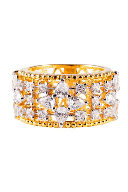 Prata_Gold Plated Crystals Fleur Ring  _Online_at_Aza_Fashions