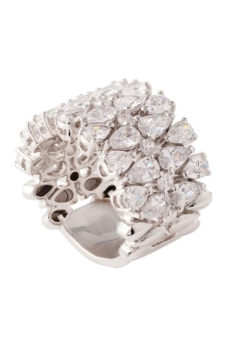 Prata Designer White Rhodium Plated Ring 