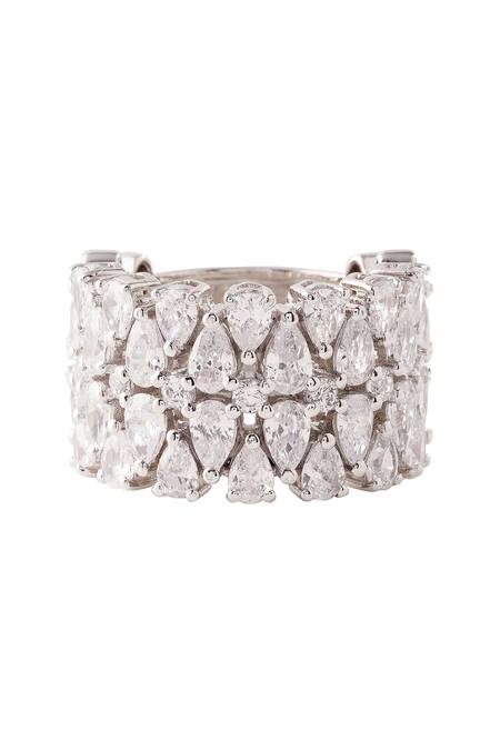 Prata White Crystals Designer Rhodium Plated Ring Online at Aza Fashions Prata_White Crystals Designer Rhodium Plated Ring _Online_at_Aza_Fashions