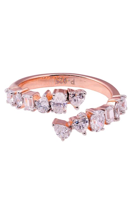Shop_Prata_Rose Gold Stones Audrey Fancy Finish Ring _at_Aza_Fashions