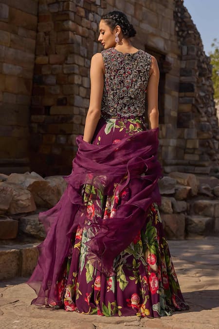 Awigna Floral Print Georgette Lehenga Set 