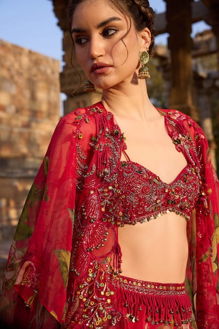 Buy Awigna Fuchsia Organza Sequins, Beads Sweetheart Neck Floral Embroidered Lehenga Set Online at Aza Fashions Buy_Awigna_Fuchsia Organza Sequins, Beads Sweetheart Neck Floral Embroidered Lehenga Set _Online_at_Aza_Fashions