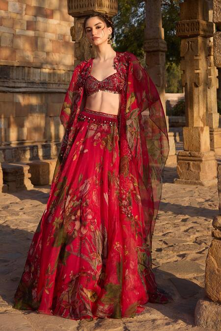 Shop Awigna Fuchsia Organza Sequins, Beads Sweetheart Neck Floral Embroidered Lehenga Set Online at Aza Fashions Shop_Awigna_Fuchsia Organza Sequins, Beads Sweetheart Neck Floral Embroidered Lehenga Set _Online_at_Aza_Fashions
