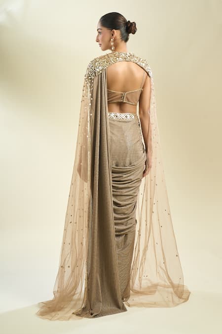 Samyukta Singhania Border Embroidered Pre-Draped Saree Set 