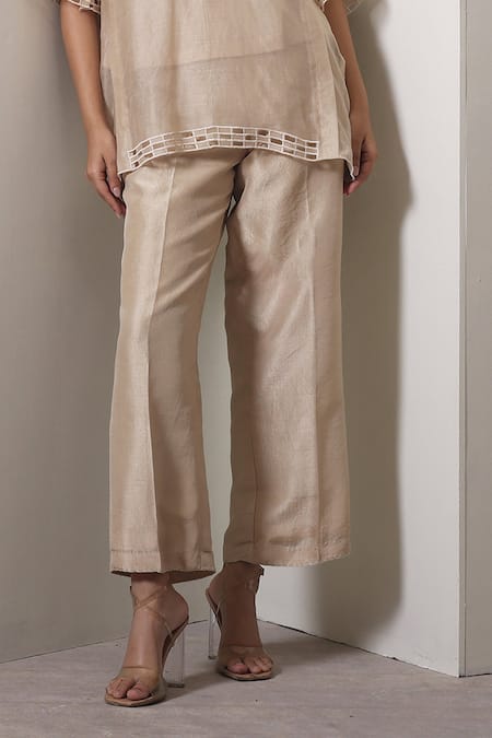 Chokhi Chorri_Beige Silk Chanderi Co-ord Set _Online_at_Aza_Fashions