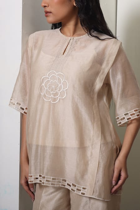 Buy_Chokhi Chorri_Beige Silk Chanderi Co-ord Set _Online_at_Aza_Fashions