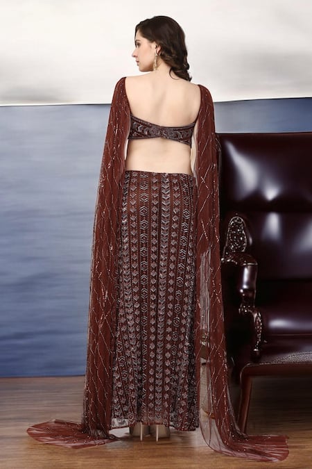 Ambrosia Brown Hand Embroidered Skirt Set 