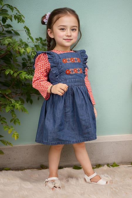 Samyukta Singhania Peach Ruffled Denim Dress & Top Set 