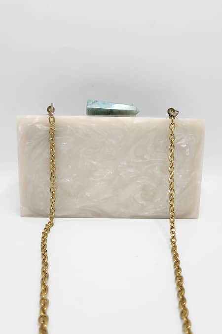 Shop Adwita Bags & Jewels White Agate Three Embellished Clutch Bag at Aza Fashions Shop_Adwita Bags & Jewels_White Agate Three Embellished Clutch Bag _at_Aza_Fashions