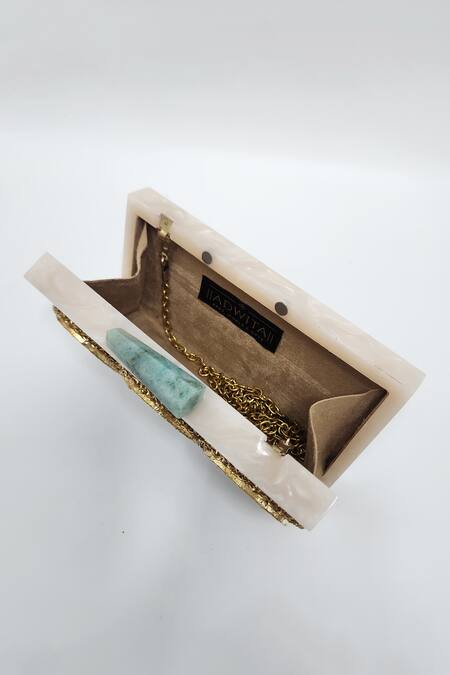 Buy Adwita Bags & Jewels White Agate Three Embellished Clutch Bag Online at Aza Fashions Buy_Adwita Bags & Jewels_White Agate Three Embellished Clutch Bag _Online_at_Aza_Fashions