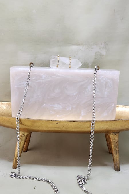 Shop Adwita Bags & Jewels White Moraccan Flower Embellished Clutch at Aza Fashions Shop_Adwita Bags & Jewels_White Moraccan Flower Embellished Clutch _at_Aza_Fashions