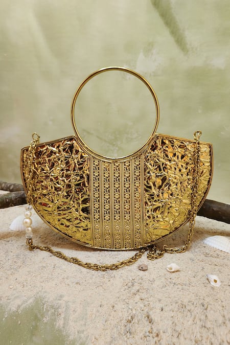 Shop Adwita Bags & Jewels Gold Mother Of Pearl Aaliyah Embellished Bag at Aza Fashions Shop_Adwita Bags & Jewels_Gold Mother Of Pearl Aaliyah Embellished Bag _at_Aza_Fashions