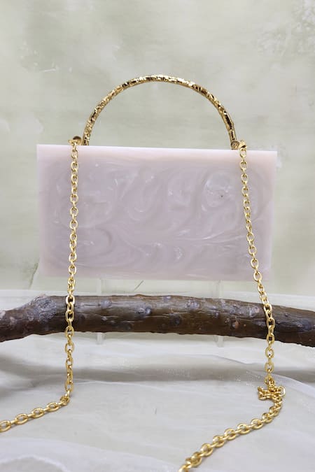 Shop Adwita Bags & Jewels White Mother Of Pearl Athena Embellished Clutch at Aza Fashions Shop_Adwita Bags & Jewels_White Mother Of Pearl Athena Embellished Clutch _at_Aza_Fashions