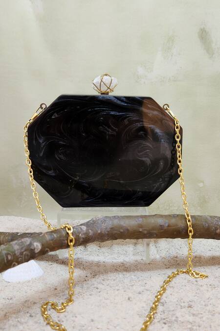 Shop Adwita Bags & Jewels Black Stone Meena Mosaic Embellished Clutch at Aza Fashions Shop_Adwita Bags & Jewels_Black Stone Meena Mosaic Embellished Clutch _at_Aza_Fashions
