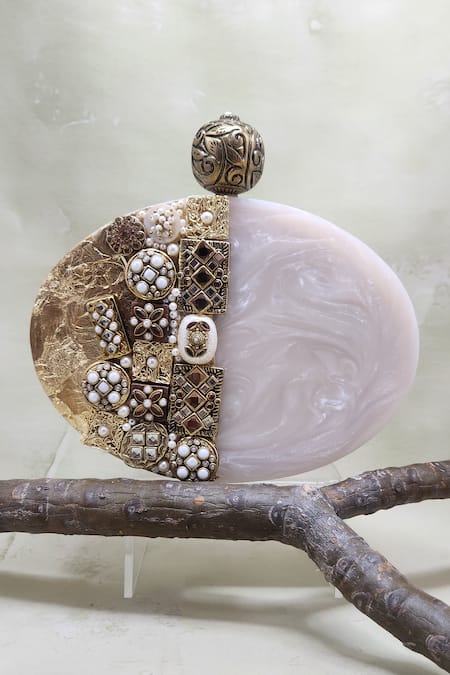 Adwita Bags & Jewels White Stone The Araaish Floret Embellished Clutch 