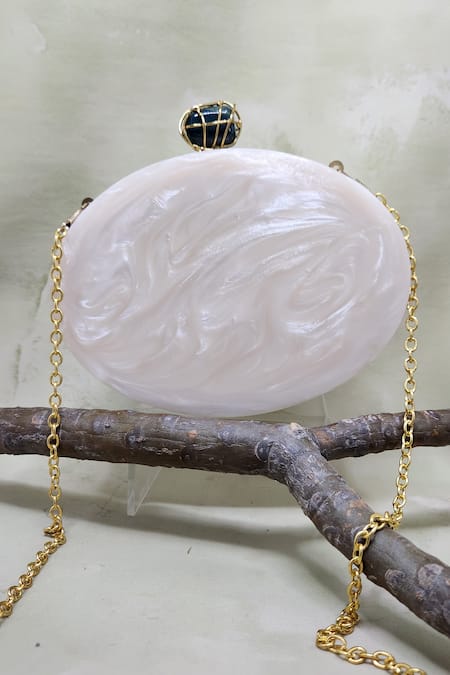 Shop Adwita Bags & Jewels White Pebble Stone Chaand Crystal Embellished Clutch at Aza Fashions Shop_Adwita Bags & Jewels_White Pebble Stone Chaand Crystal Embellished Clutch _at_Aza_Fashions