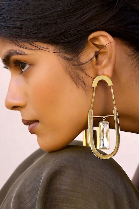 Bblingg_Gold Plated Crystals Zyla Swarovski Embellished Danglers _Online_at_Aza_Fashions