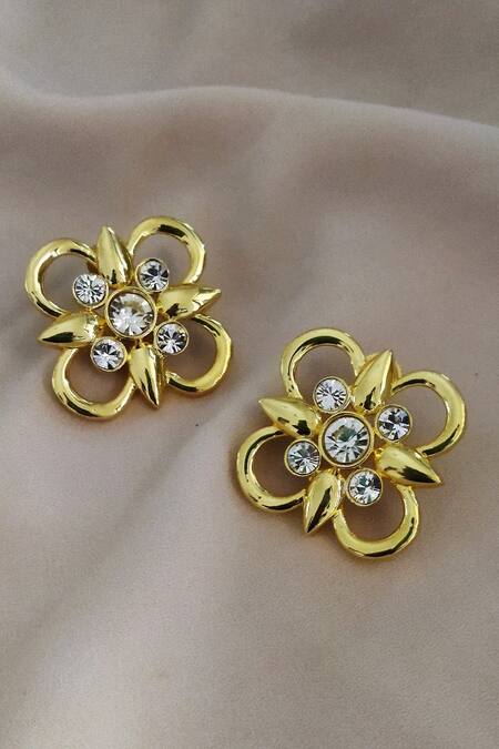 Buy_Bblingg_Gold Plated Crystals, Smocking Floral Design Swarovski Stud Earrings _Online_at_Aza_Fashions