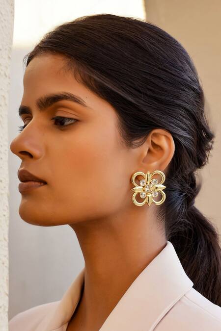 Buy_Bblingg_Gold Plated Crystals, Smocking Floral Design Swarovski Stud Earrings 