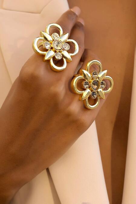 Buy_Bblingg_Gold Plated Stones, Pearls Floral Swarovski Ring _Online_at_Aza_Fashions