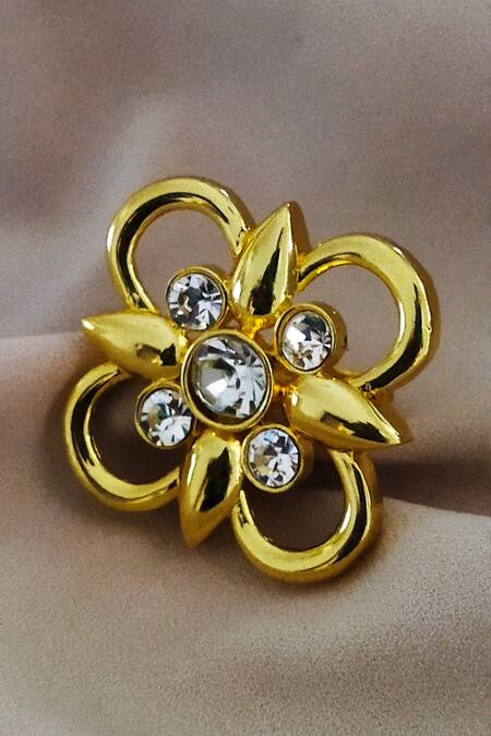 Shop_Bblingg_Gold Plated Stones, Pearls Floral Swarovski Ring _Online_at_Aza_Fashions