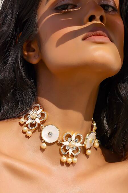 Buy_Bblingg_White Floral Swarovski Choker_Online_at_Aza_Fashions