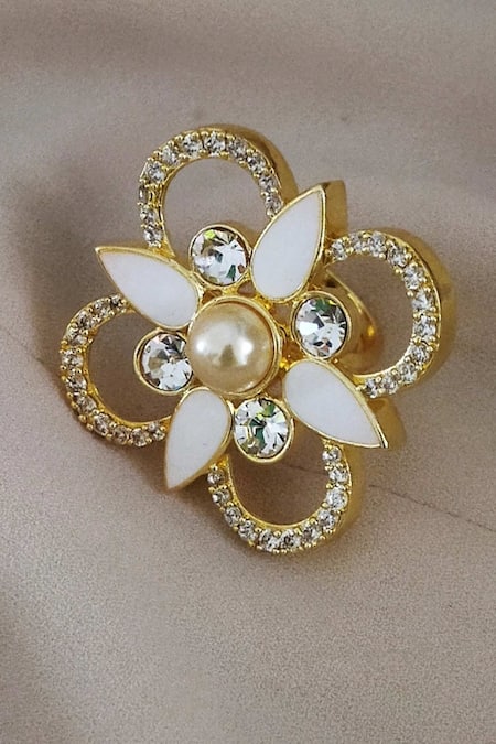 Buy Bblingg White Pearls, Smocking, Crystals Floral Ring Buy_Bblingg_White Pearls, Smocking, Crystals Floral Ring